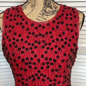 EUC Pave Beaded Red & Black Top - Sz M